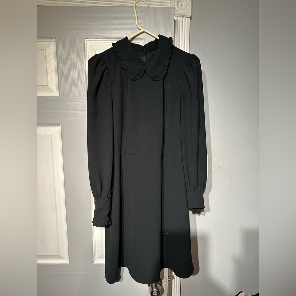 JCrew black ruffle neck dress
